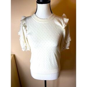 Ella Moss Cream White Boho Puff Sleeved Short Sleeved Sweater Top Size XS NWT